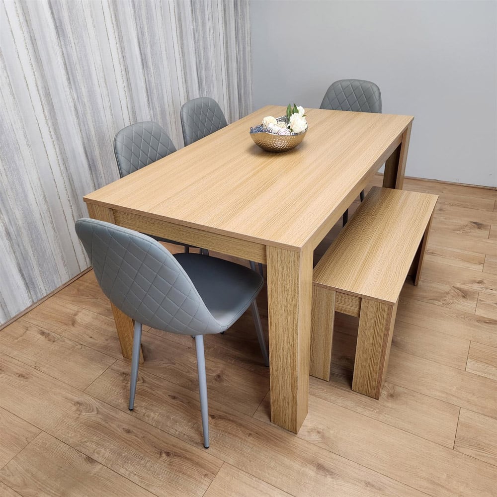 Portland 6 Seater Dining Set Oak Effect and Grey Image 2