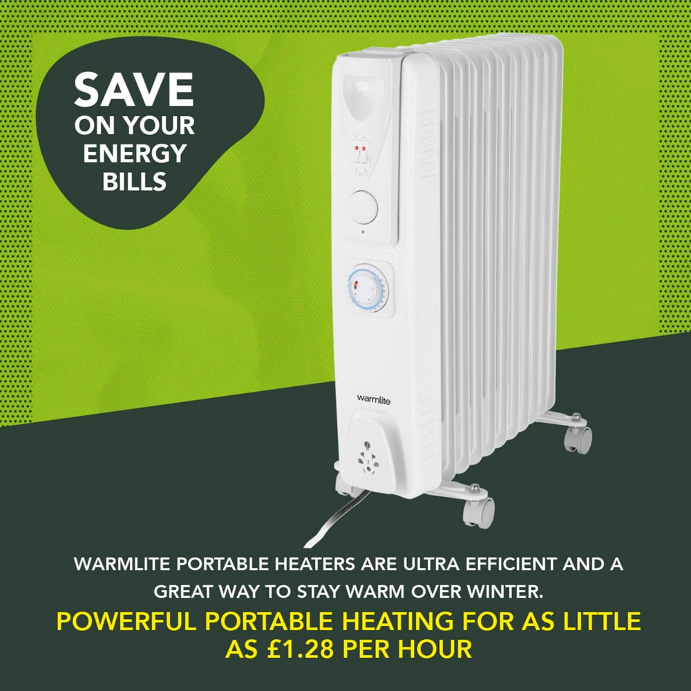 Warmlite 11 Fin White Oil Filled Radiator with Adjustable Thermostat 2500W Image 4
