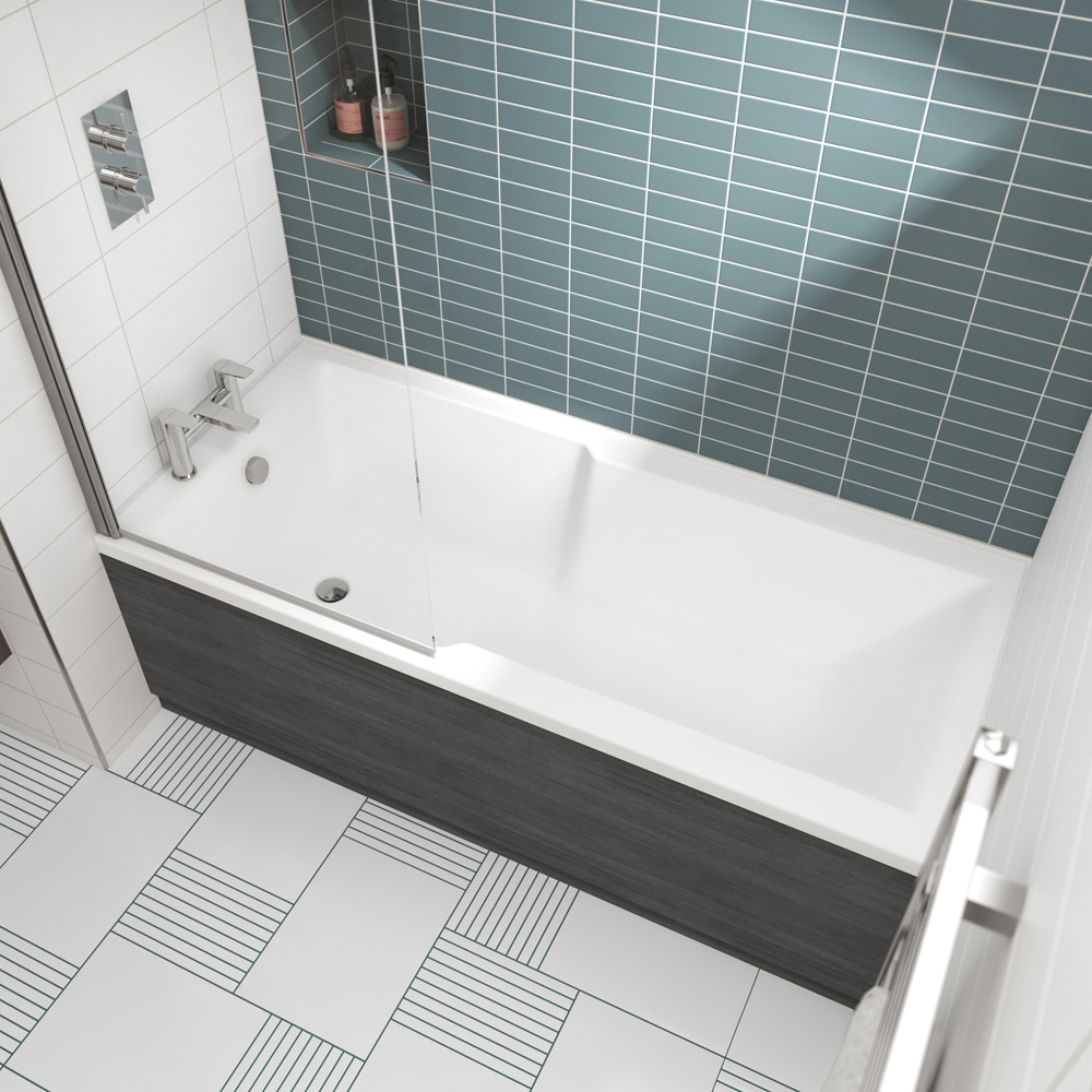 nuie Square Single Ended Straight Shower Bath and Leg Set 1700 x 750mm Image 2