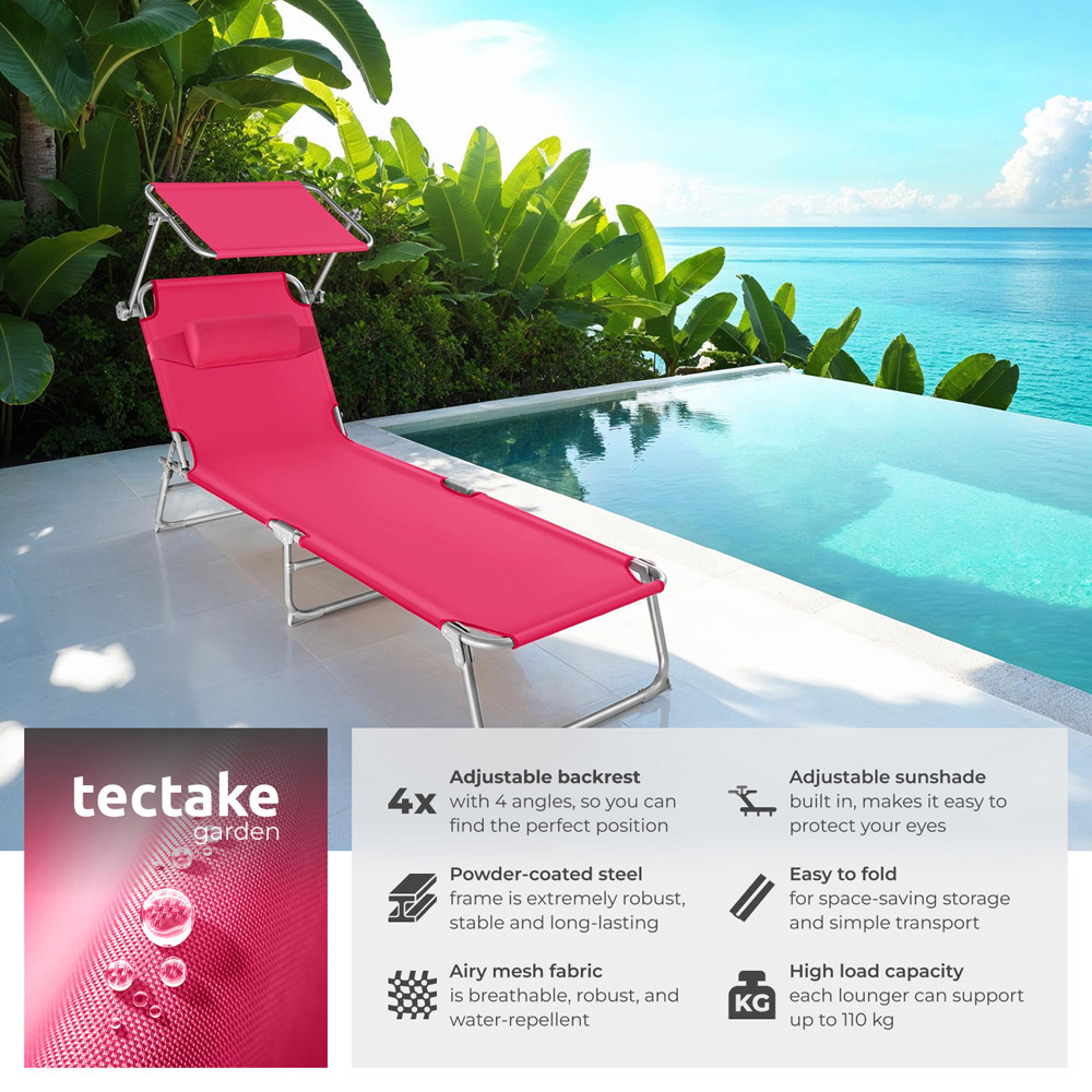 tectake Chloe Pink 4 Step Backrest Foldable Sun Lounger Image 4
