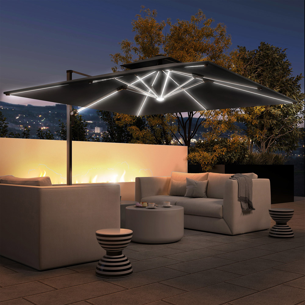 Outsunny 2 Tier Grey Solar LED Cantilever Parasol 3m Image 2