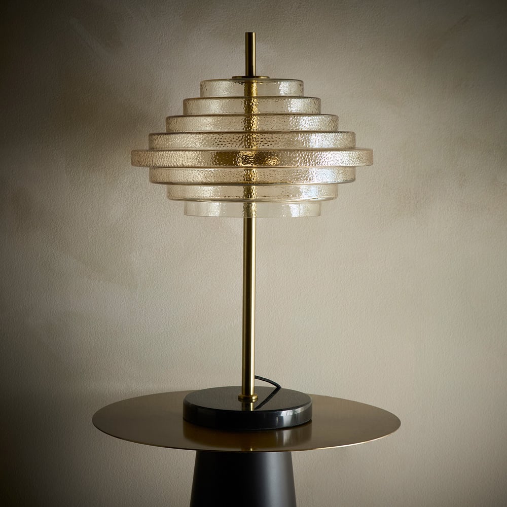 Kliving Aspen Tiered Amber Glass Brass Table Lamp Image 2