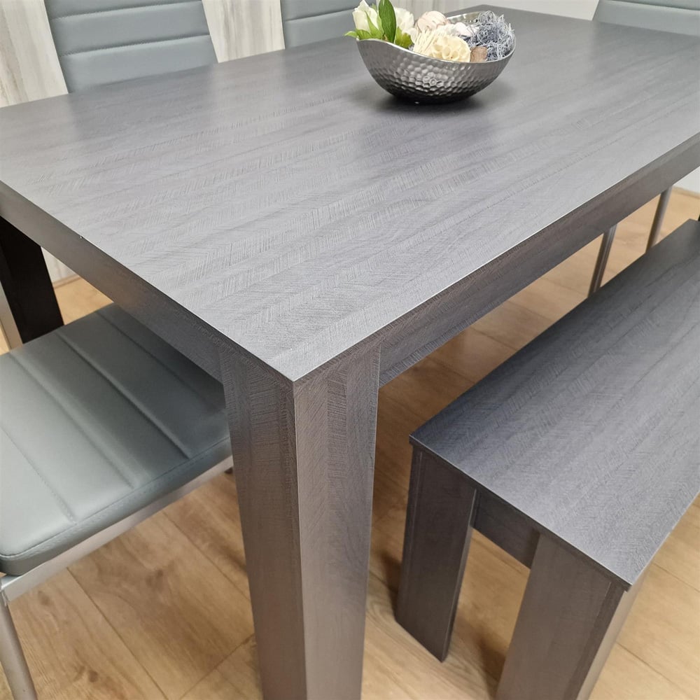 Portland 6 Seater Leather Dining Set Dark Grey and Grey Image 6