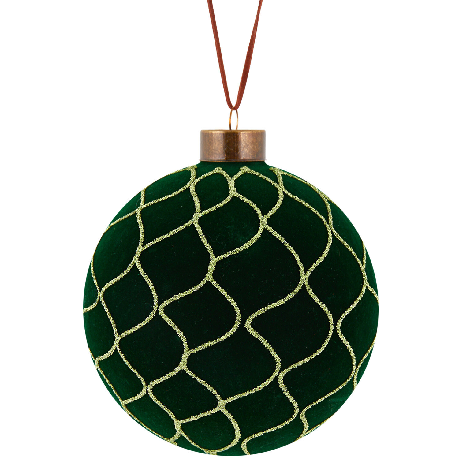 Flocked Traditional Bauble - Red or Green Image 2