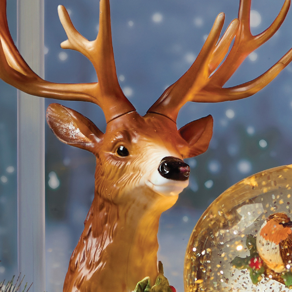 The Christmas Workshop Warm White LED Golden Reindeer and Robin Light Up Snow Globe 26cm Image 3
