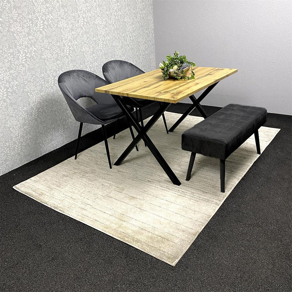 Portland 4 Seater Grey Wood Effect Dining Table Set with Bench and Velvet Chairs Image 7