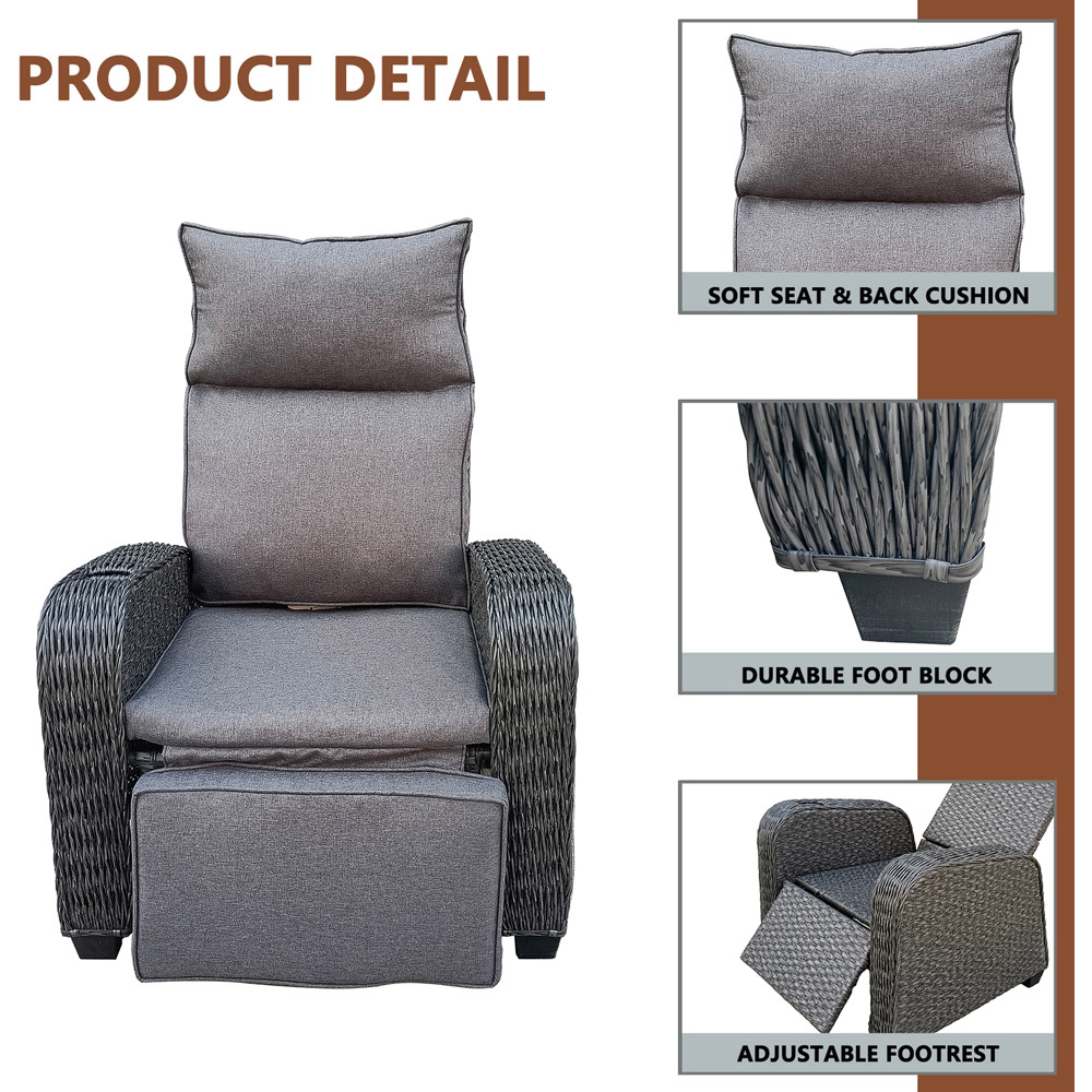 Furniture One Grey Rattan Patio Recliner with Soft Cushion Image 4