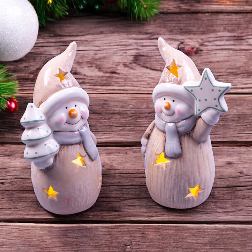 St Helens LED Ceramic Snowman Ornament Set of 2 Image 2