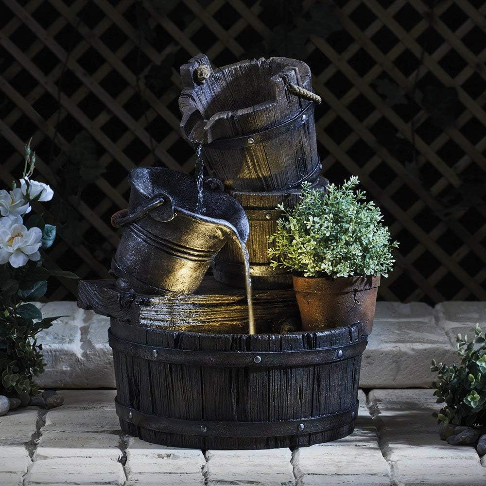 Garden Gear Cascading Barrel Water Feature with Plant Image 6