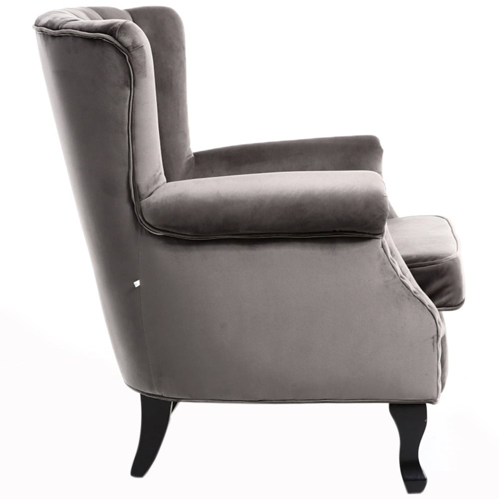 Living and Home Vintage Grey Velvet Wingback Armchair Image 3