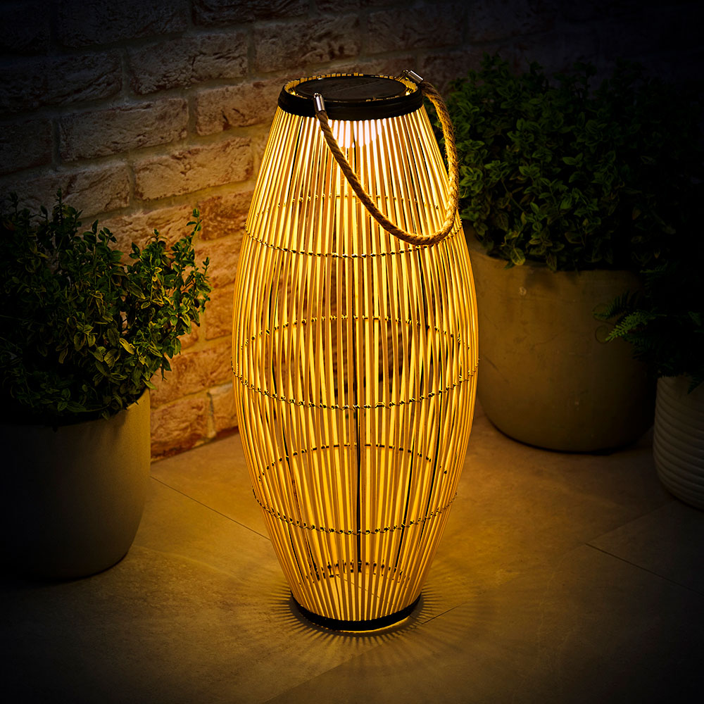 ValueLights Natural Bamboo Solar Powered Floor Lamp Image 2