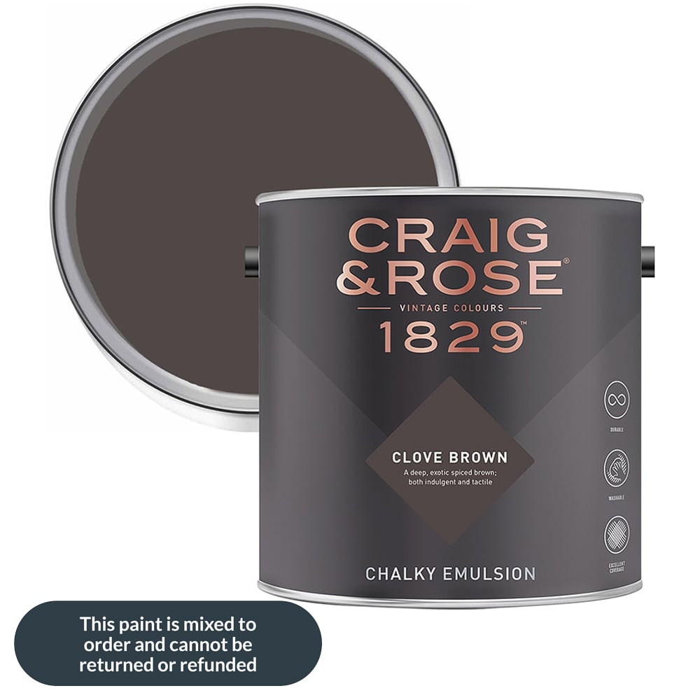 Craig & Rose 1829 Vintage Walls and Ceilings Clove Brown Chalky Matt Emulsion Paint 2.5L Image 1