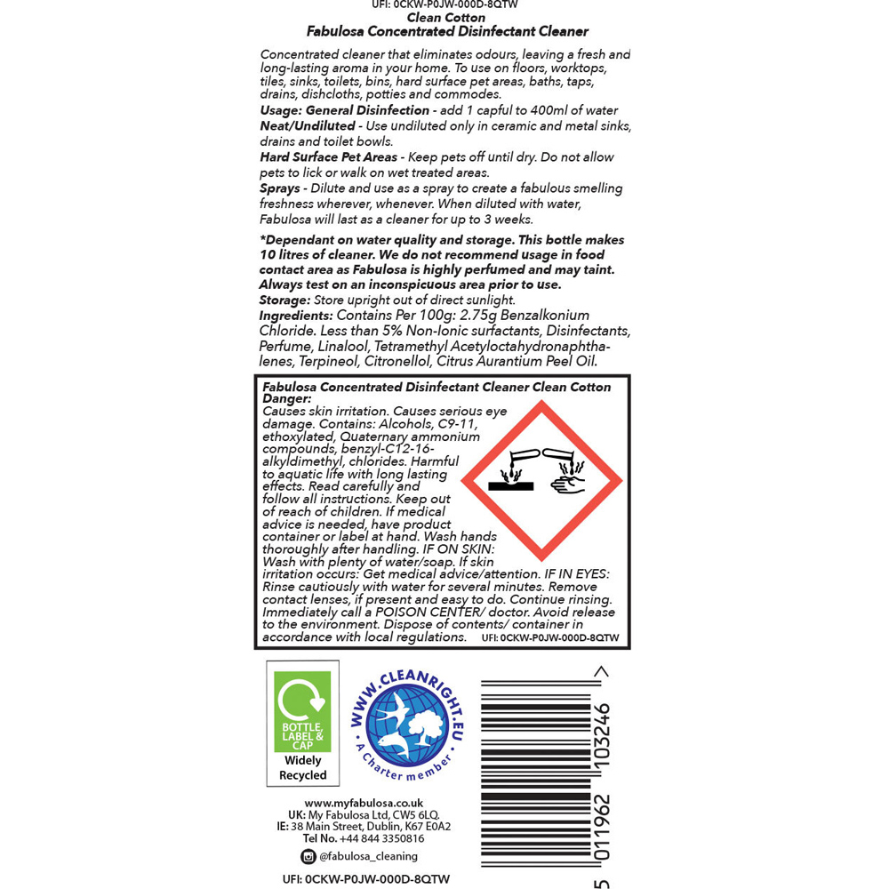 Fabulosa Concentrated Disinfectant Clean Cotton Image 2