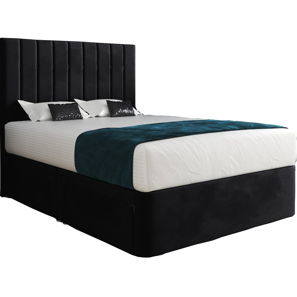 Marcelo Black Super King Size Velvet Upholstered Divan Bed Frame with Linear Headboard Image 2