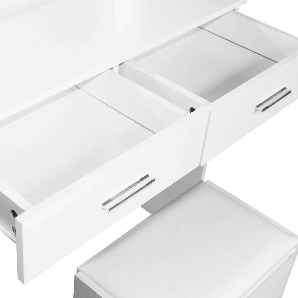 Comfy Living 2 Drawer White Dressing Table Set with LED Lit Mirror and Stool Image 7
