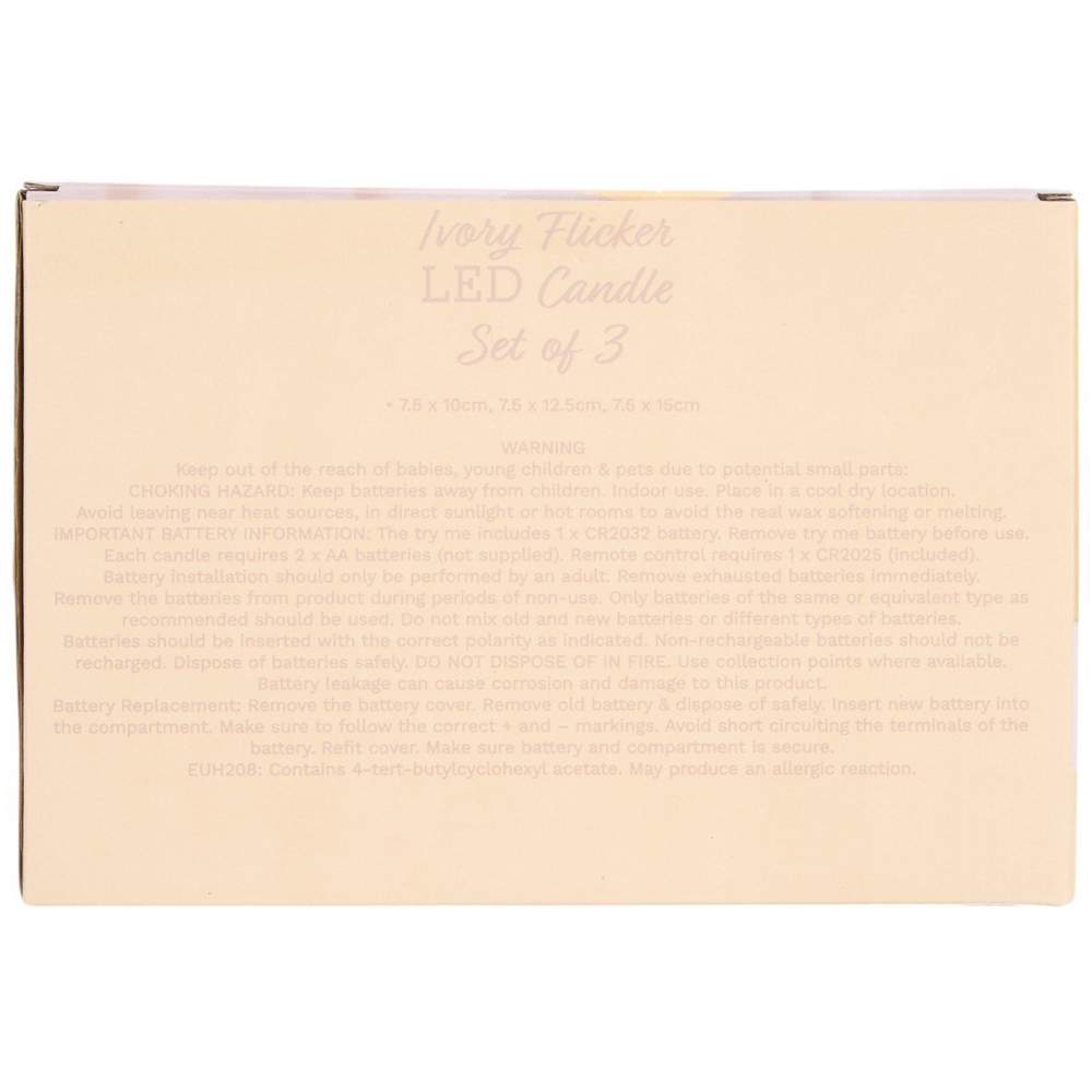 Set of 3 Ivory Flicker LED Candles Ivory Image 5