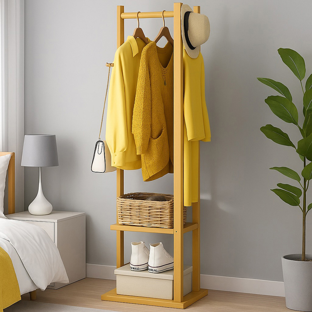 Modcraft Bamboo Coat Stand with Garment Shelf and Hanging Rail Image 2