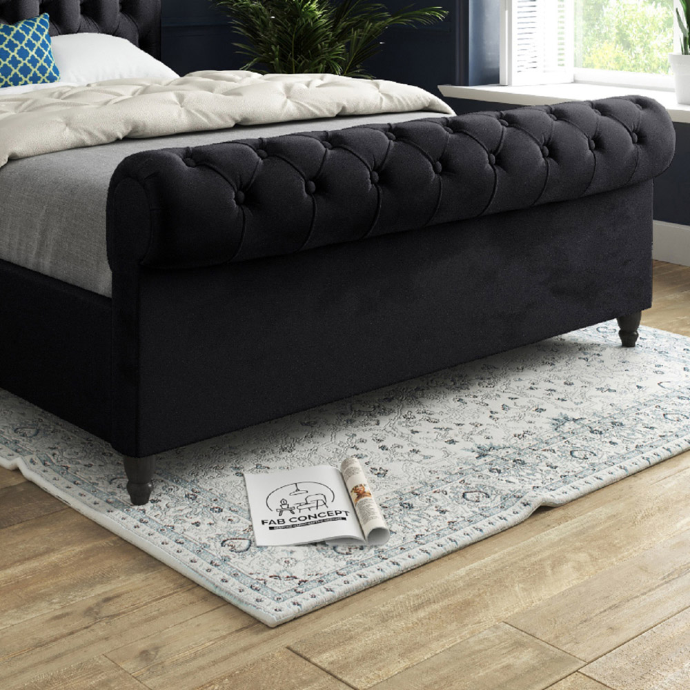 Sienna Single Black Soft Velvet Upholstered Sleigh Bed Frame with Scrolled Headboard Image 4
