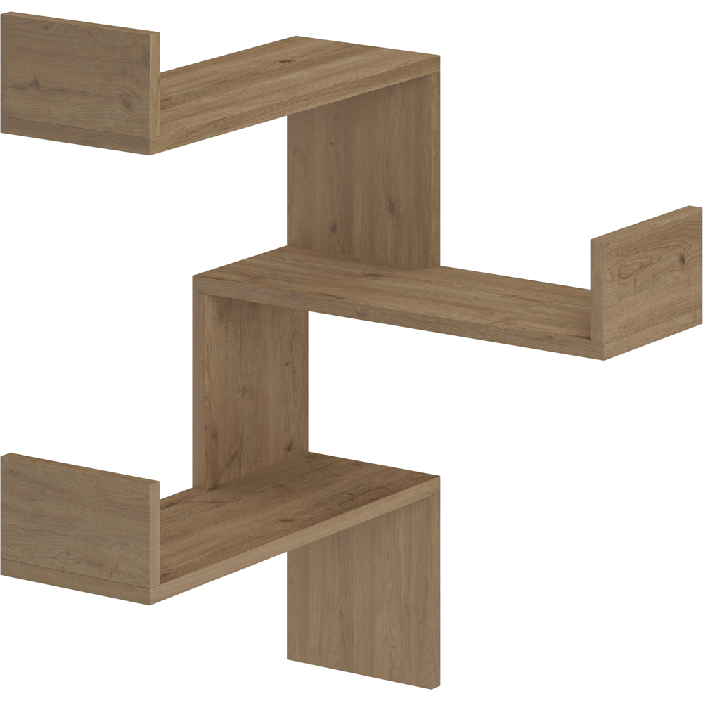 Decortie Luksa 3 Shelf Zigzag Wall Mounted Design Oak Effect Corner Bookcase Image 2