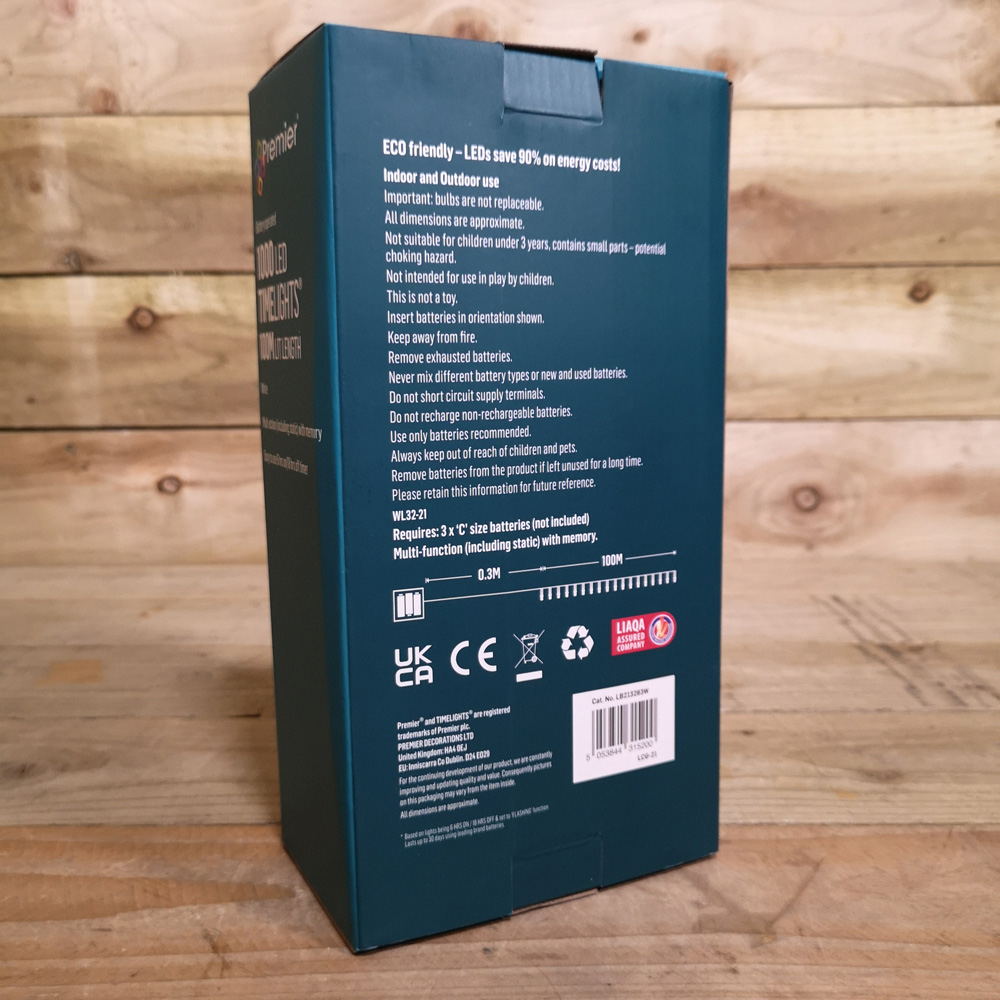 Premier TimeLights 1000 Cool White LED Multi-Function Green Cable String Light 100m Image 5