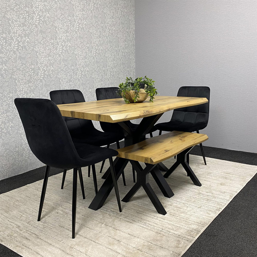 Kosy Koala 6 Seater Velvet Wooden Rectangle Dining Set with Bench Black Image 4