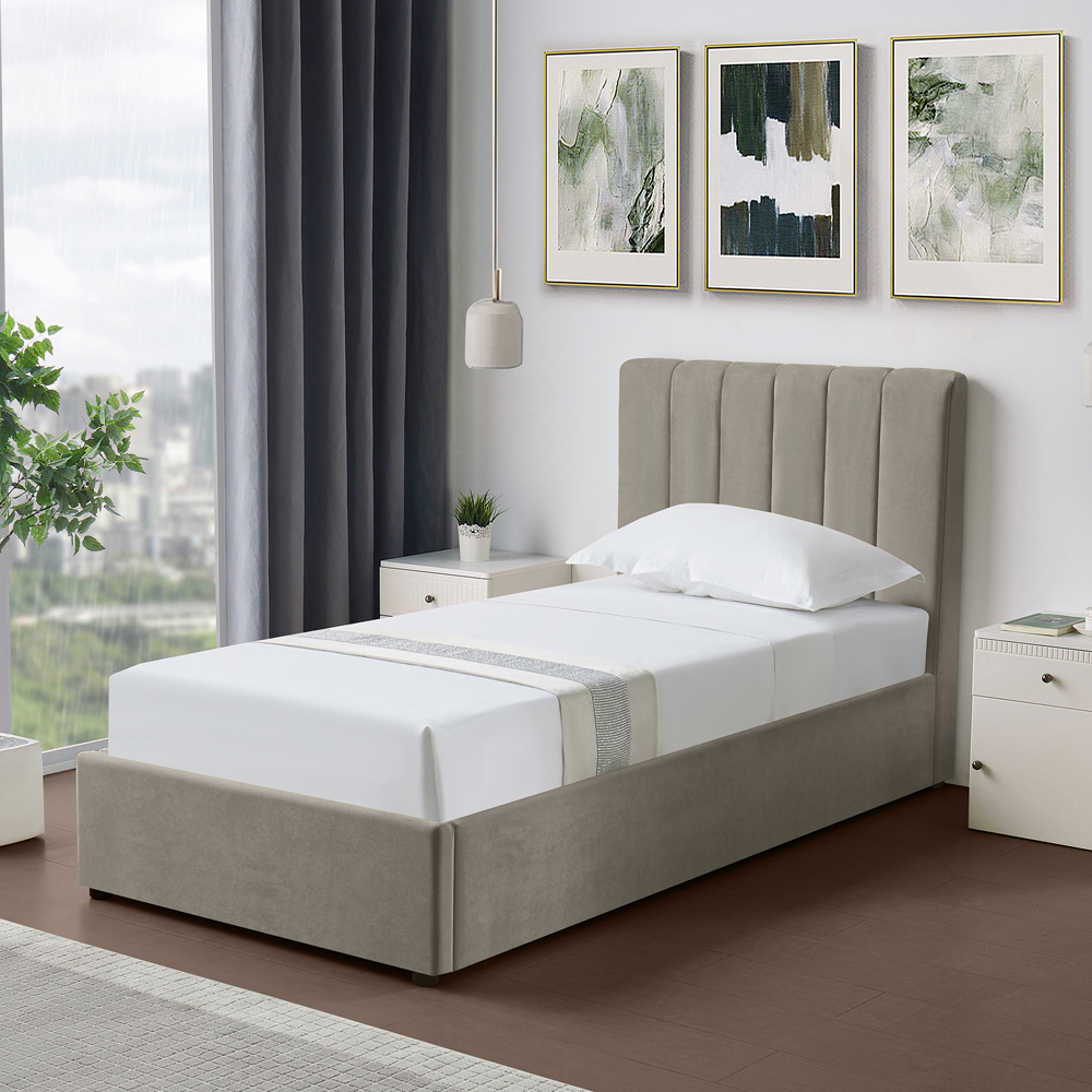 Artemis Home Evelynne Single Light Brown Linen Upholstered Ottoman Bed Image 5
