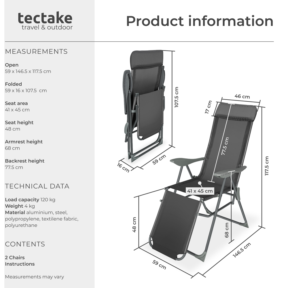 tectake Jana Set of 2 Anthracite Garden Chairs Image 9