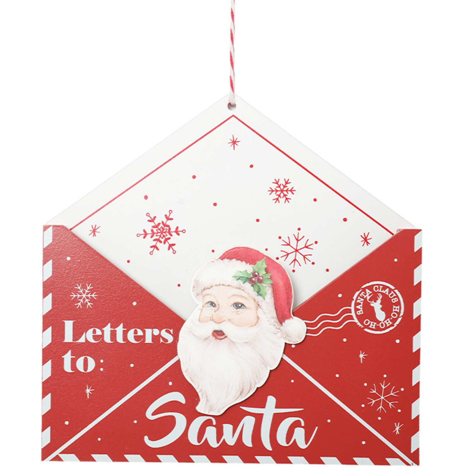 Letters to Santa Wooden Hanging Decoration Red and White Image 2
