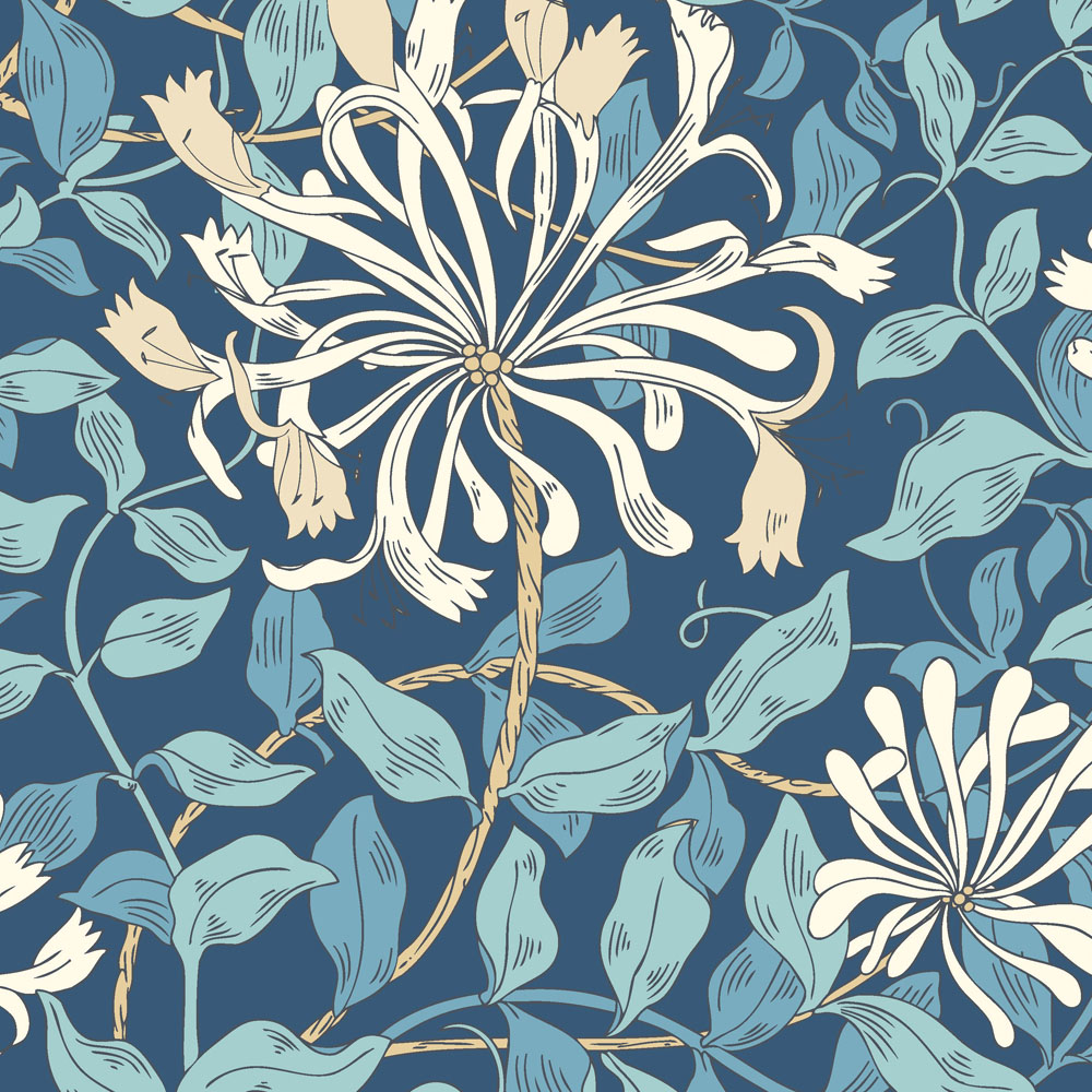 Hoopla Walls Honeysuckle Leaf Trail Navy Blue Non Woven Wallpaper Image 1