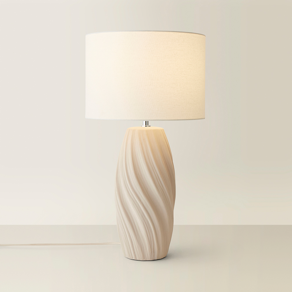 ValueLights Lydia Natural Linen Drum Lamp Shade Tall Swirl Natural LED Table Lamp Image 5