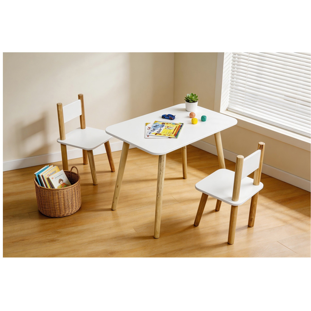 Kids Wood Table and Chair Set White Image 3