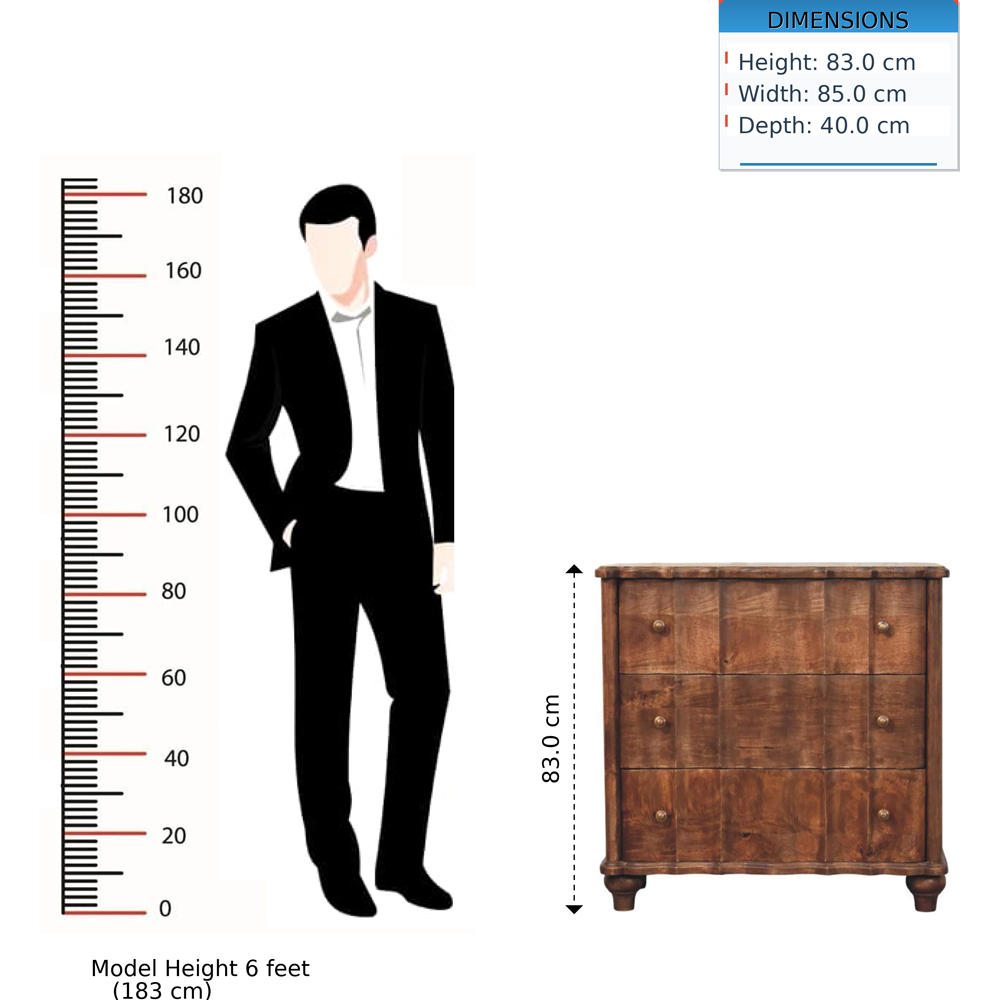 Artisan Furniture Lume Brown Roasted Panel 3 Drawer Solid Wood Chest of Drawers Image 9