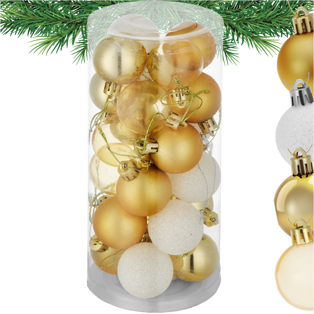 tectake White and Gold Christmas Baubles 24 Pack Image 2