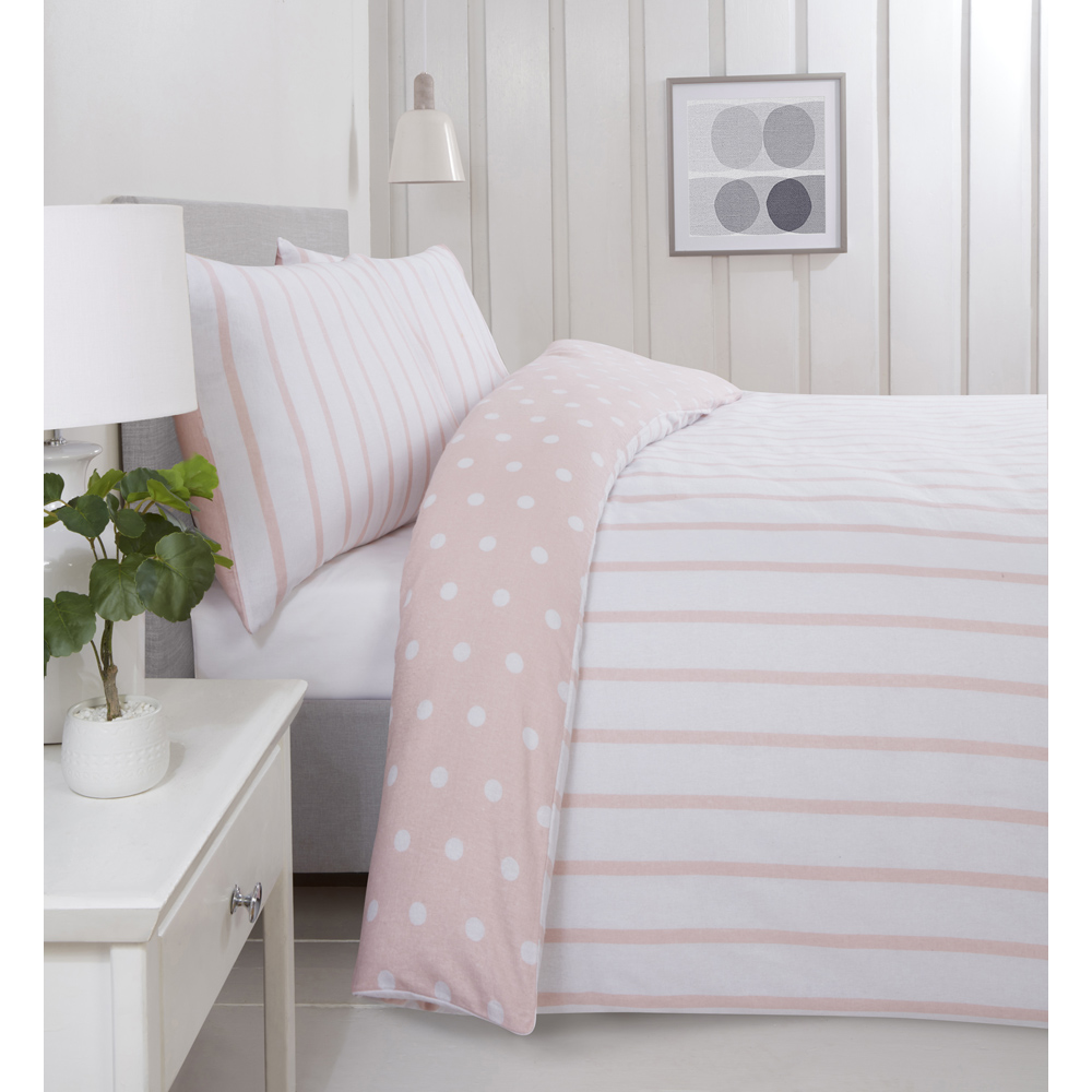 Rapport Home So Soft Spots and Stripes King Size Blush Brushed Microfibre Duvet Set Image 3