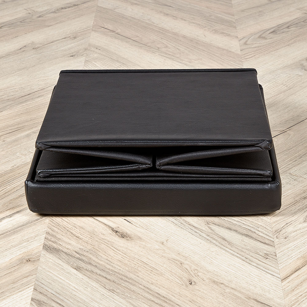 Home Source Faux Black Leather Square Folding Storage Ottoman Image 5
