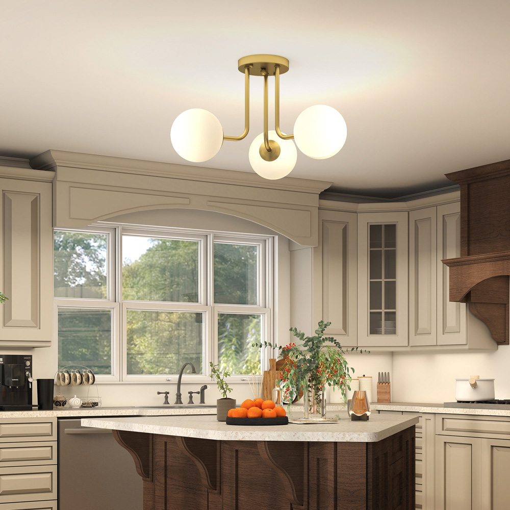 HOMCOM Gold Light Fixture with 3 Light Globe Shades Ceiling Light Image 4