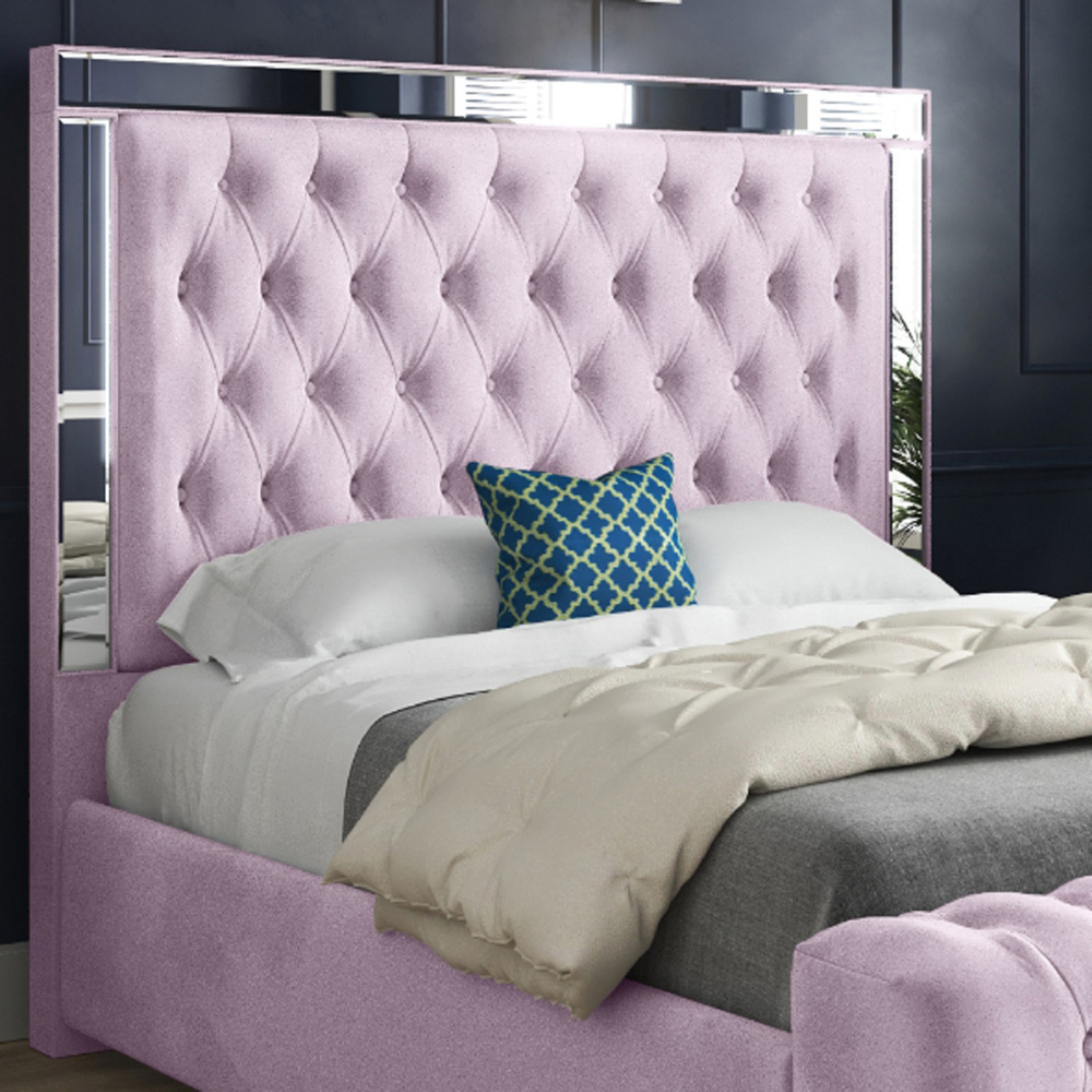 Marino Pink Super King Size Velvet Upholstered Bed Frame with Mirrored Headboard Image 3