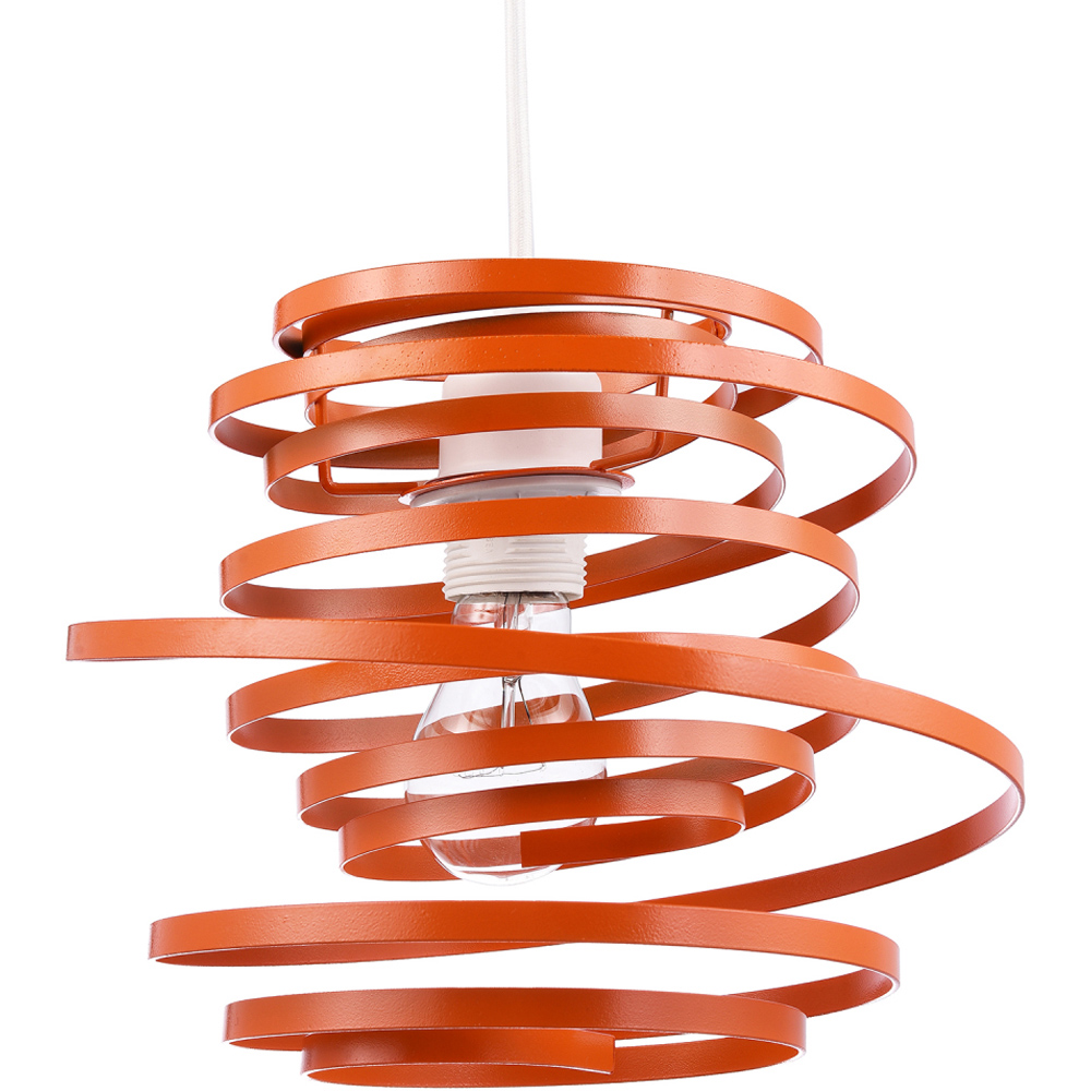 Happy Homewares Double Ribbon Spiral Swirl Orange Gloss Metal Ceiling Light Image 1