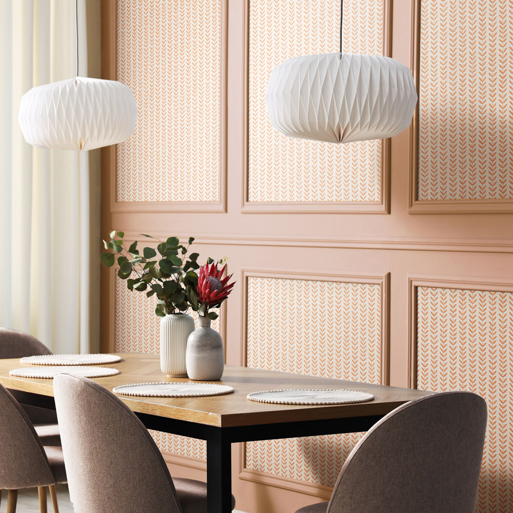 Hoopla Walls Elegance Ditsy Leaf Stripe Apricot Wallpaper Image 2