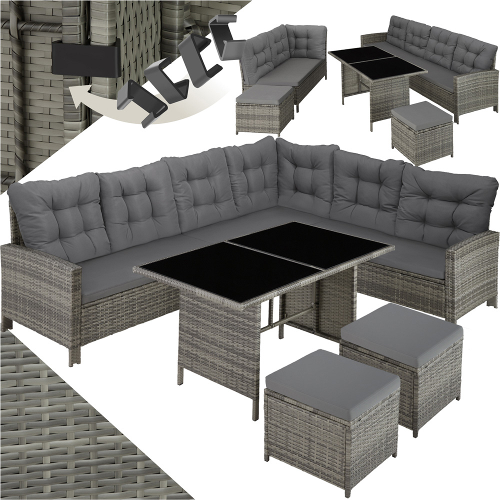 tectake Barletta 8 Seater Grey and Beige Rattan Garden Sofa Set Image 2