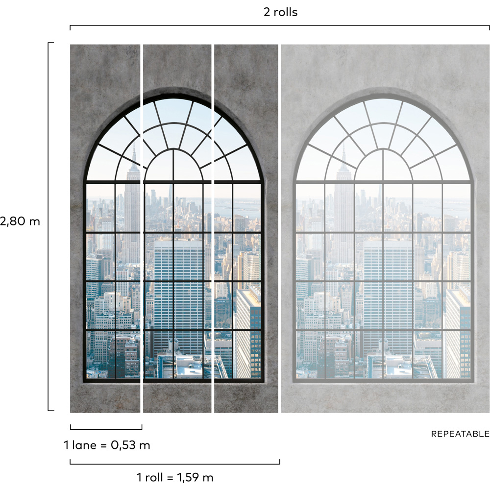 Grandeco New York Window Textured Grey 3 Panel Wall Mural Image 4