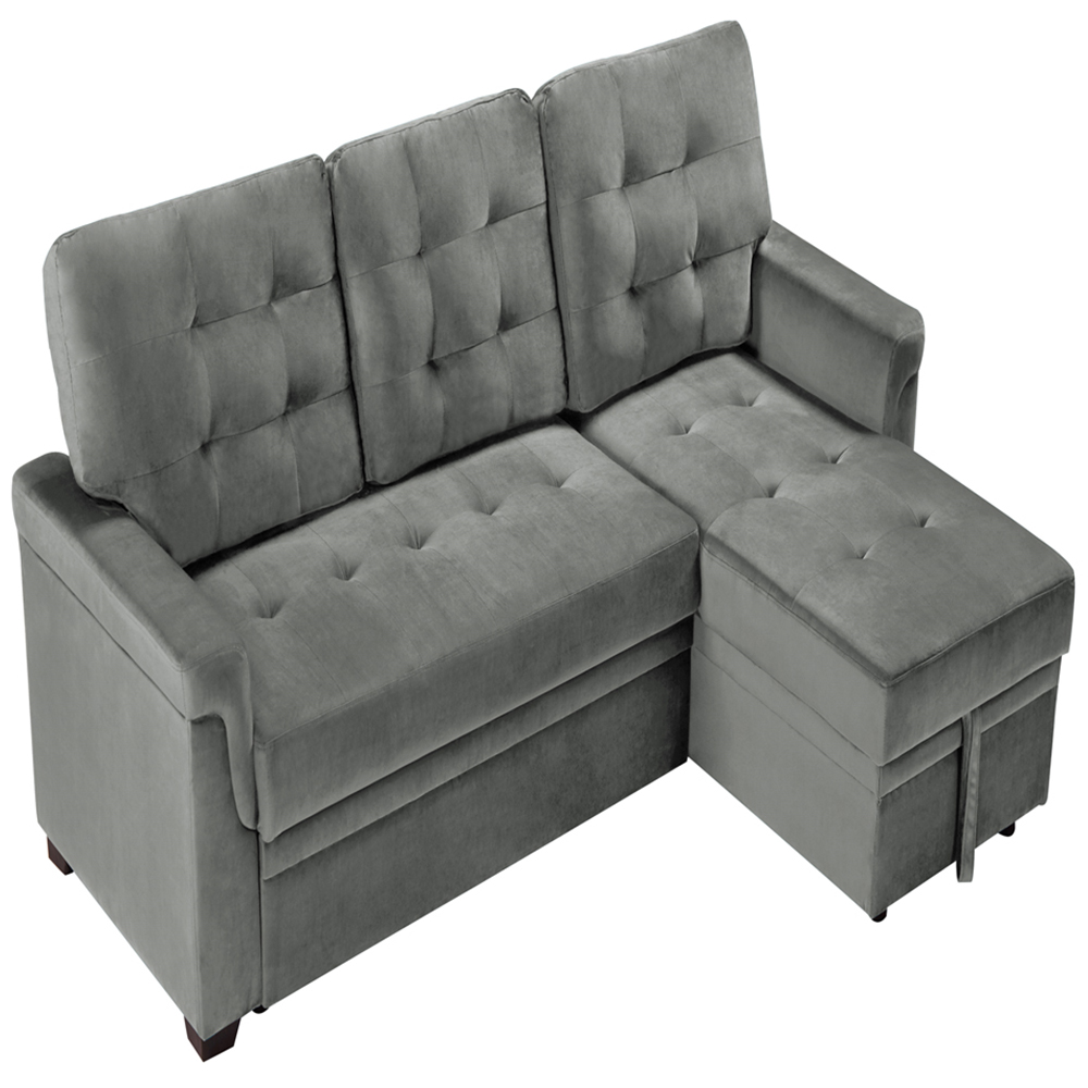 Furniture One 3 Seater Grey Velvet Corner Storage Sofa Bed Image 3