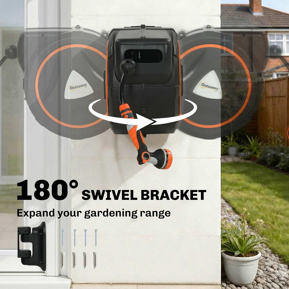 Outsunny 23m Black and Orange Wall-Mounted Retractable Hose Reel with Auto Retraction Image 7