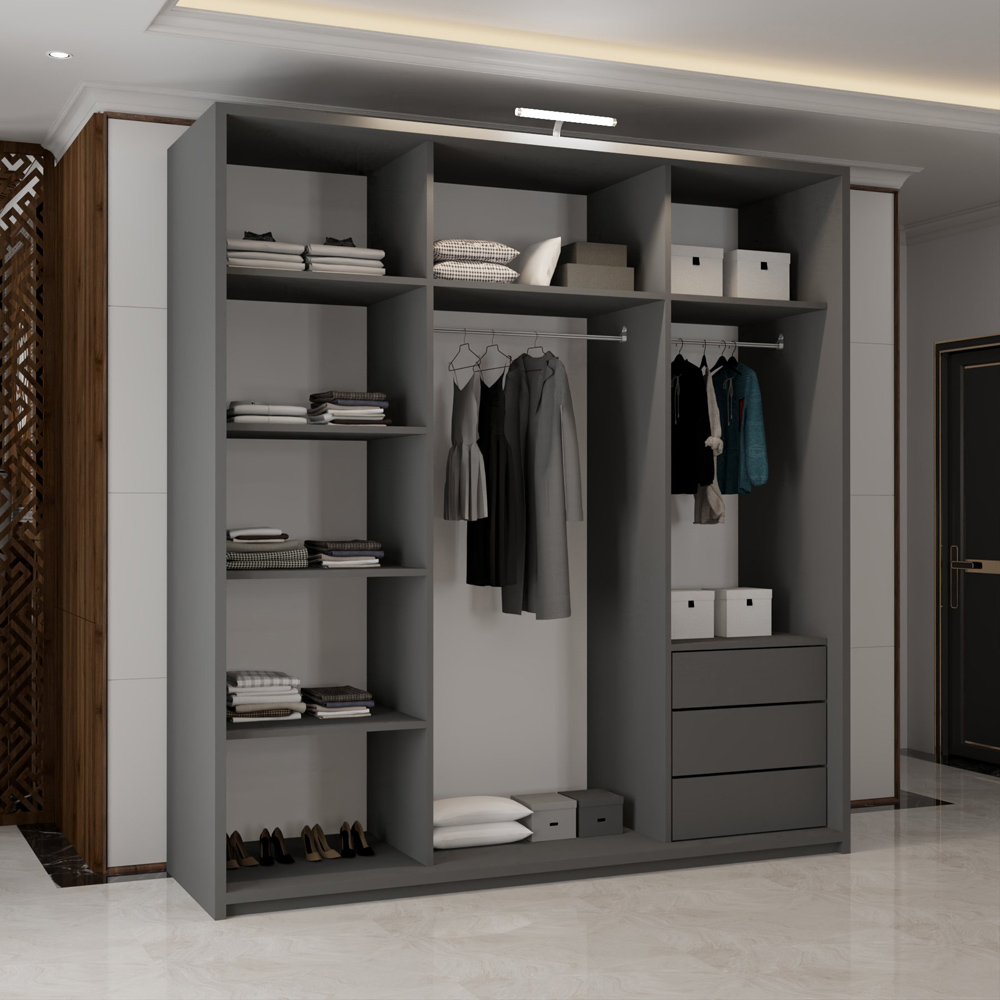 M N Furniture Modern 2 Door Grey Mirrored Sliding Wardrobe 200cm Image 4