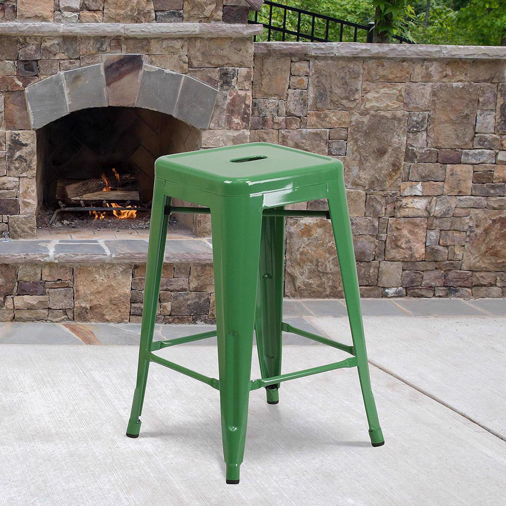 FWStyle Set of 4 24 inch Green Galvanised Steel Ready Assembled Bar Stools Image 5