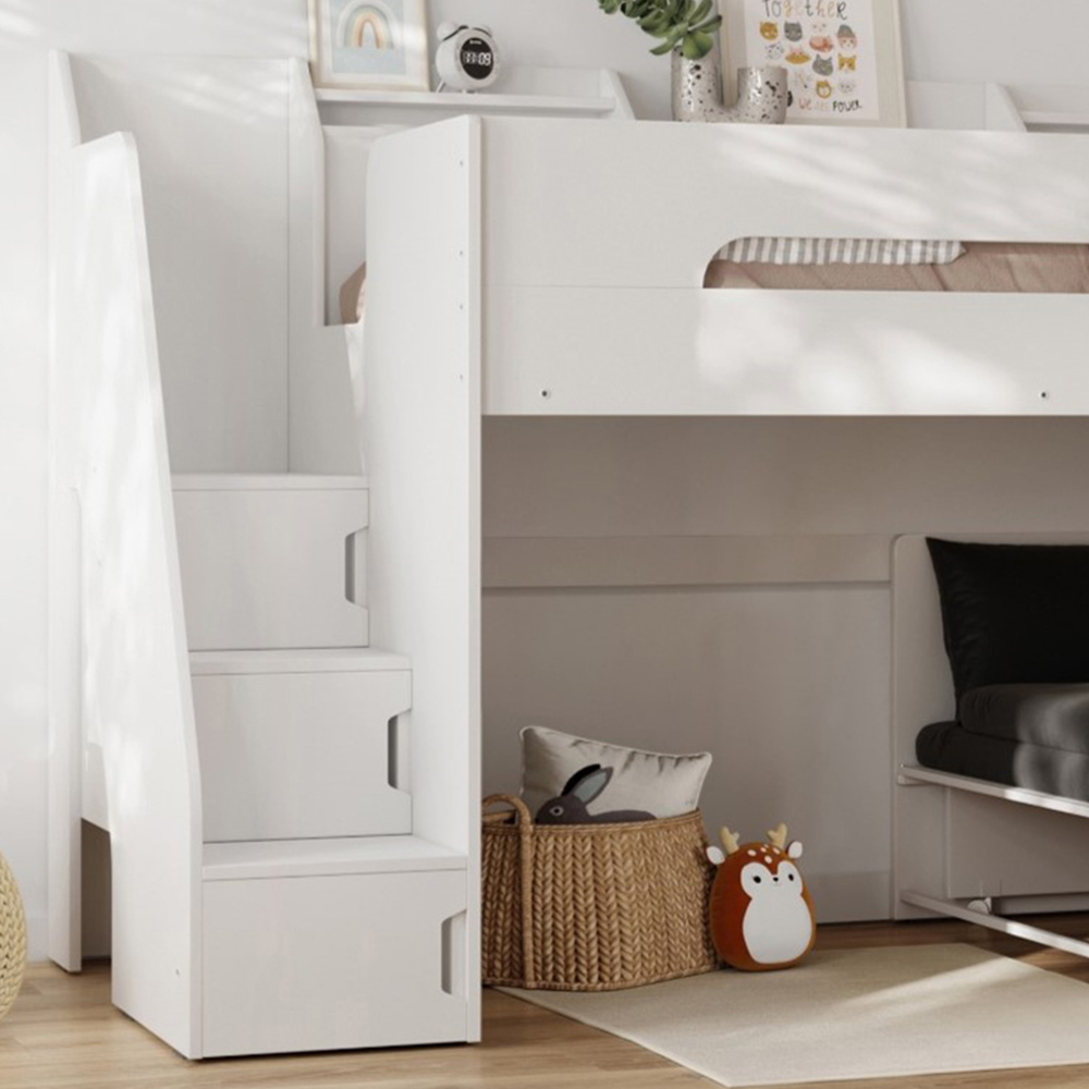 Flair Stepaside White Staircase High Sleeper with Black Futon Image 2