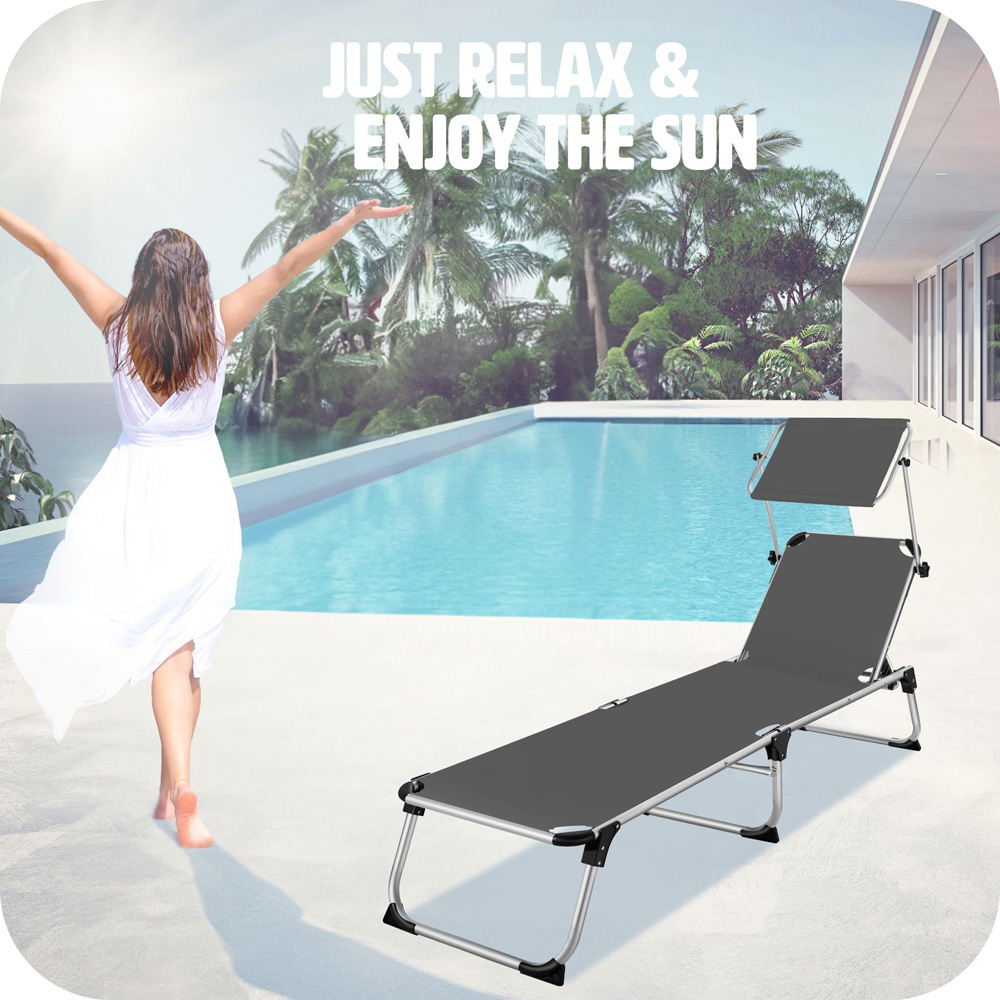 tectake Aurelie Grey 6 Step Adjustable Backrest Foldable Sun Lounger Image 7