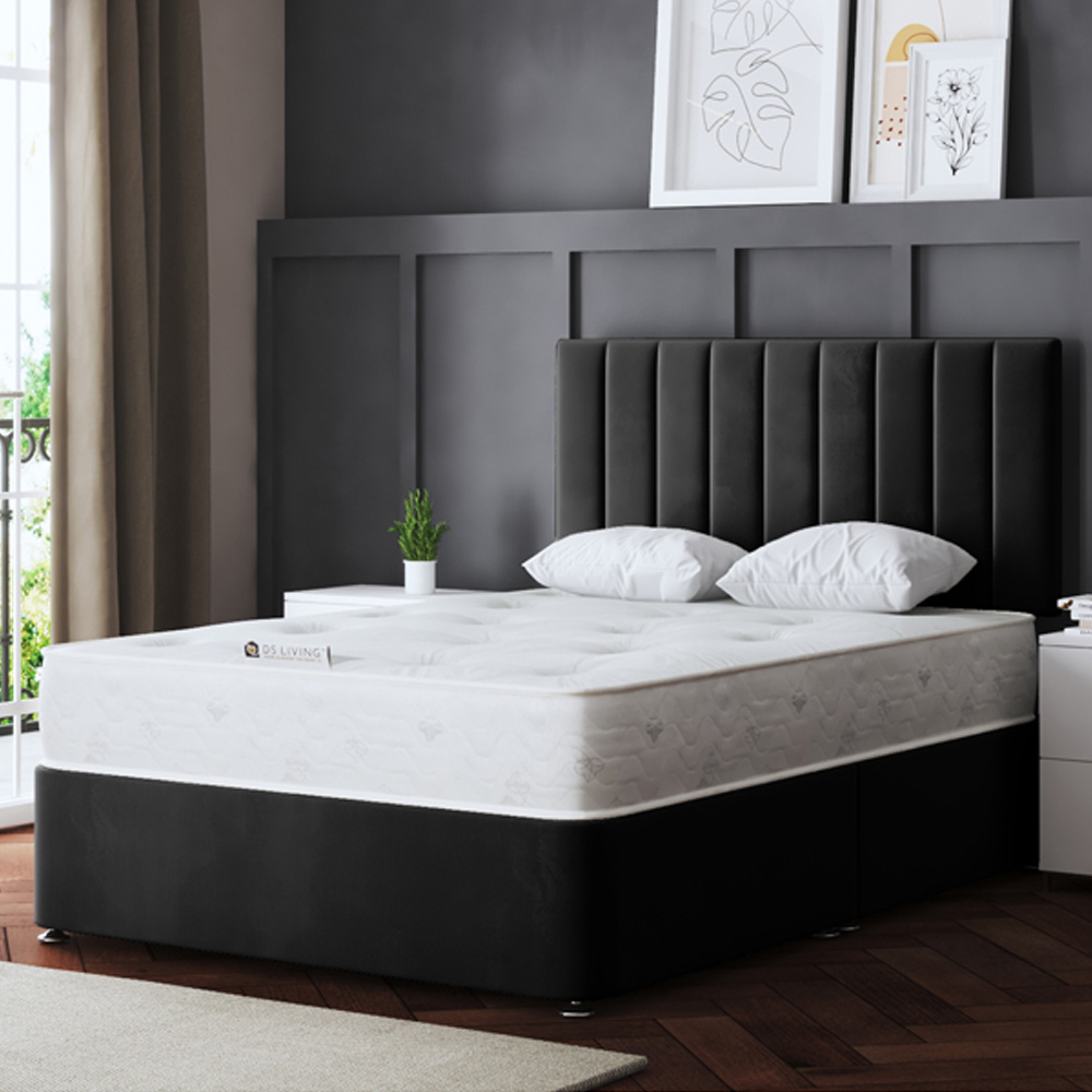 DS Living Amelia Super King Size Black Upholstered Panel Divan Bed with 2 Drawer Image 1