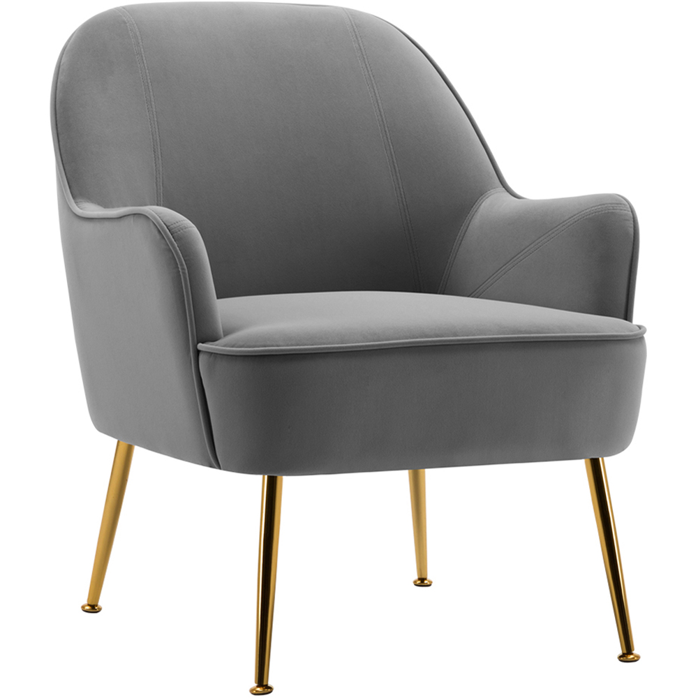 Living and Home Modern Grey and Gold Velvet Upholstered Armchair Image 2