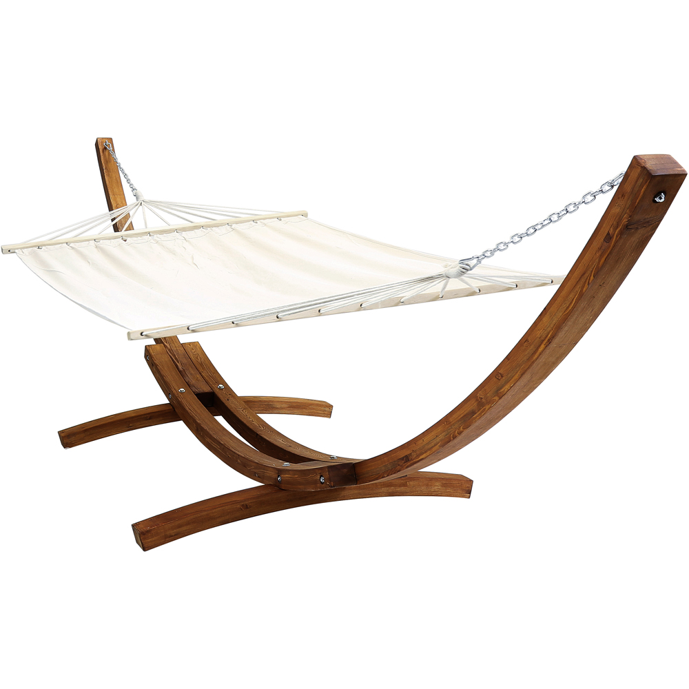 Charles Bentley Cream Canvas Extra Large Hammock with Wooden Arc Stand Image 3
